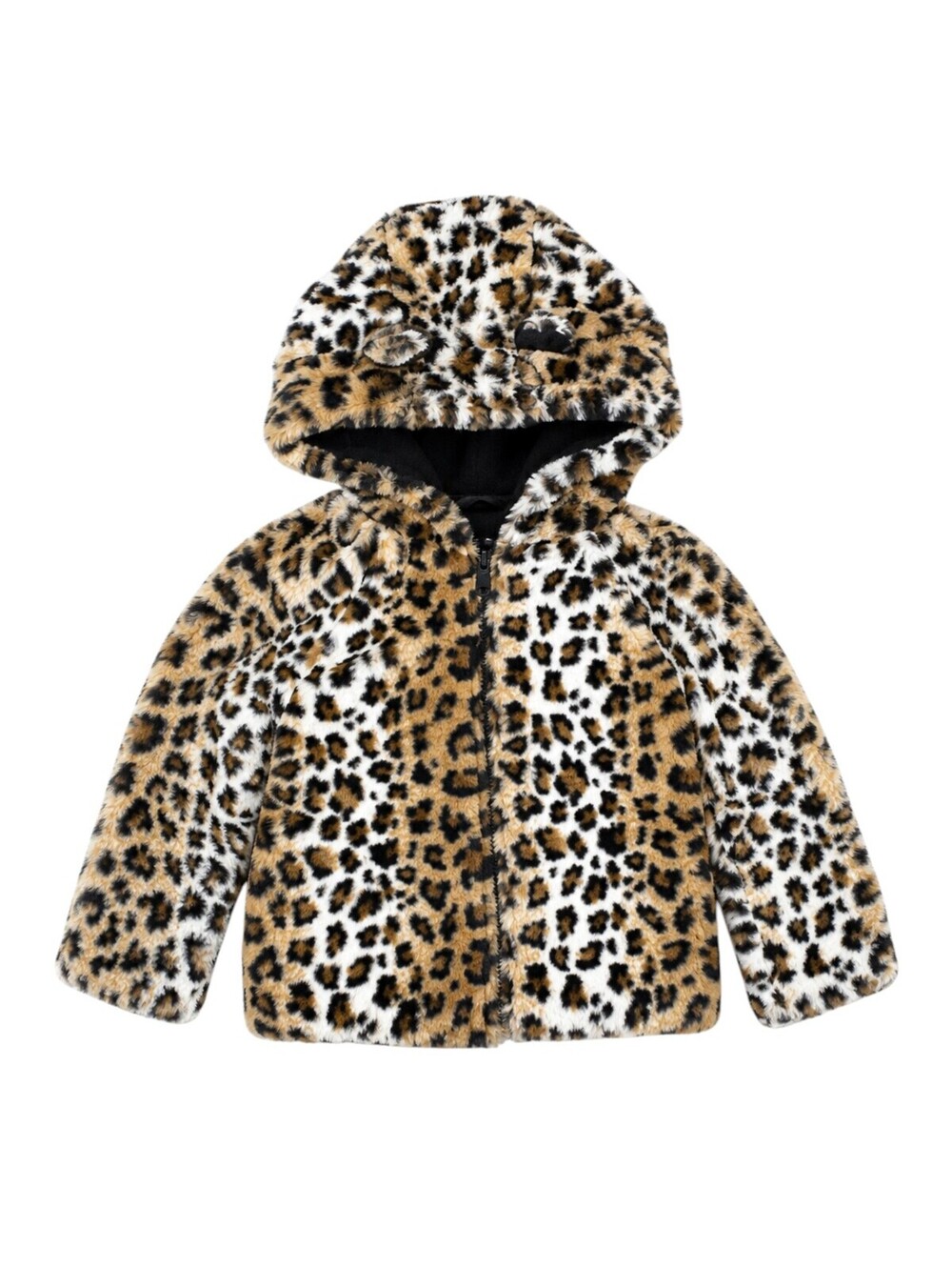 Baby Gap Girls' Tan and Black Leopard Print Faux Fur Hooded Jacket